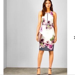 Ted Baker Nanina Elegant Floral Sleeveless Dress - White & Purple Sz US 2 Ted 0